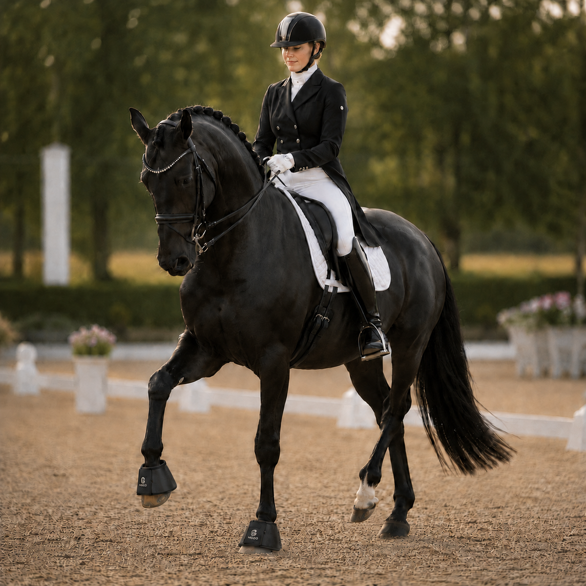 MIGGO HufHeld Hufglocken & Springglocken für Pferde und Ponys – Robuste Glitzer-TPU Hufglocken mit weicher Neoprenpolsterung | XS–XL|Schwarz