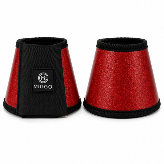 MIGGO HufHeld Hufglocken & Springglocken für Pferde und Ponys – Robuste Glitzer-TPU Hufglocken mit weicher Neoprenpolsterung | XS–XL| Rot