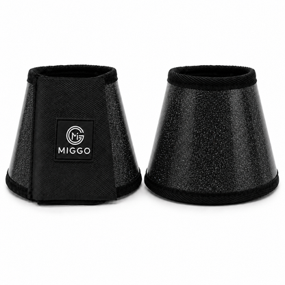 MIGGO HufHeld Hufglocken & Springglocken für Pferde und Ponys – Robuste Glitzer-TPU Hufglocken mit weicher Neoprenpolsterung | XS–XL|Schwarz