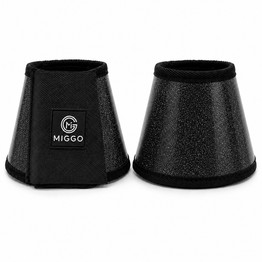 MIGGO HufHeld Hufglocken & Springglocken für Pferde und Ponys – Robuste Glitzer-TPU Hufglocken mit weicher Neoprenpolsterung | XS–XL|Schwarz