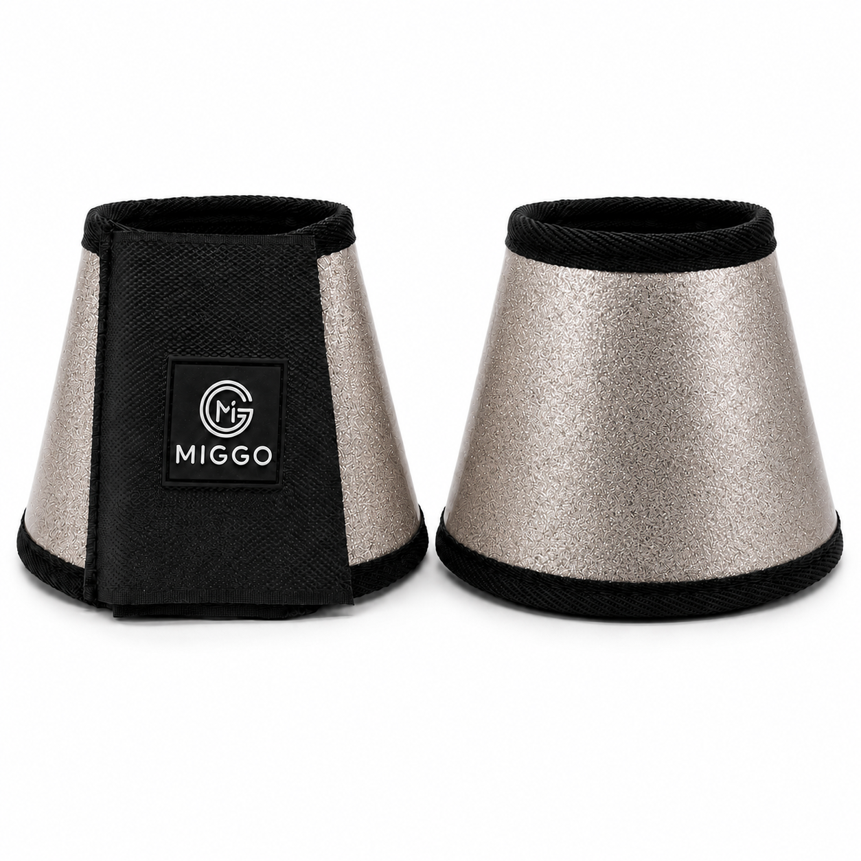 MIGGO HufHeld Hufglocken & Springglocken für Pferde und Ponys – Robuste Glitzer-TPU Hufglocken mit weicher Neoprenpolsterung | XS–XL|Silber