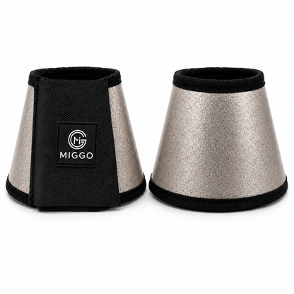 MIGGO HufHeld Hufglocken & Springglocken für Pferde und Ponys – Robuste Glitzer-TPU Hufglocken mit weicher Neoprenpolsterung | XS–XL|Silber