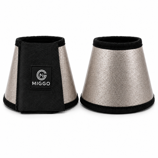 MIGGO HufHeld Hufglocken & Springglocken für Pferde und Ponys – Robuste Glitzer-TPU Hufglocken mit weicher Neoprenpolsterung | XS–XL|Silber