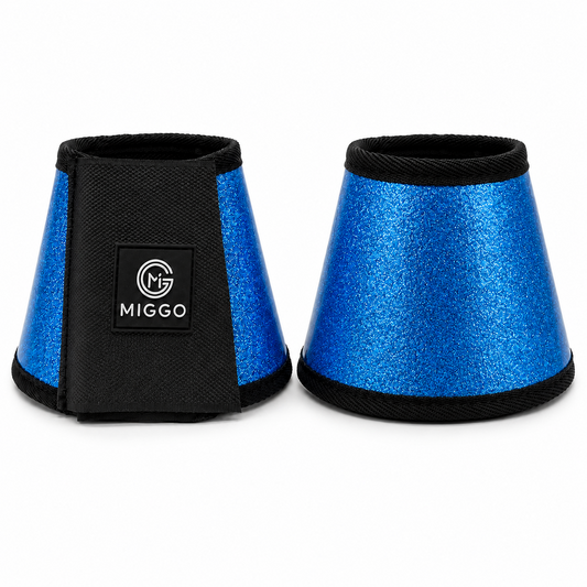 MIGGO HufHeld Hufglocken & Springglocken für Pferde und Ponys – Robuste Glitzer-TPU Hufglocken mit weicher Neoprenpolsterung | XS–XL|Blau