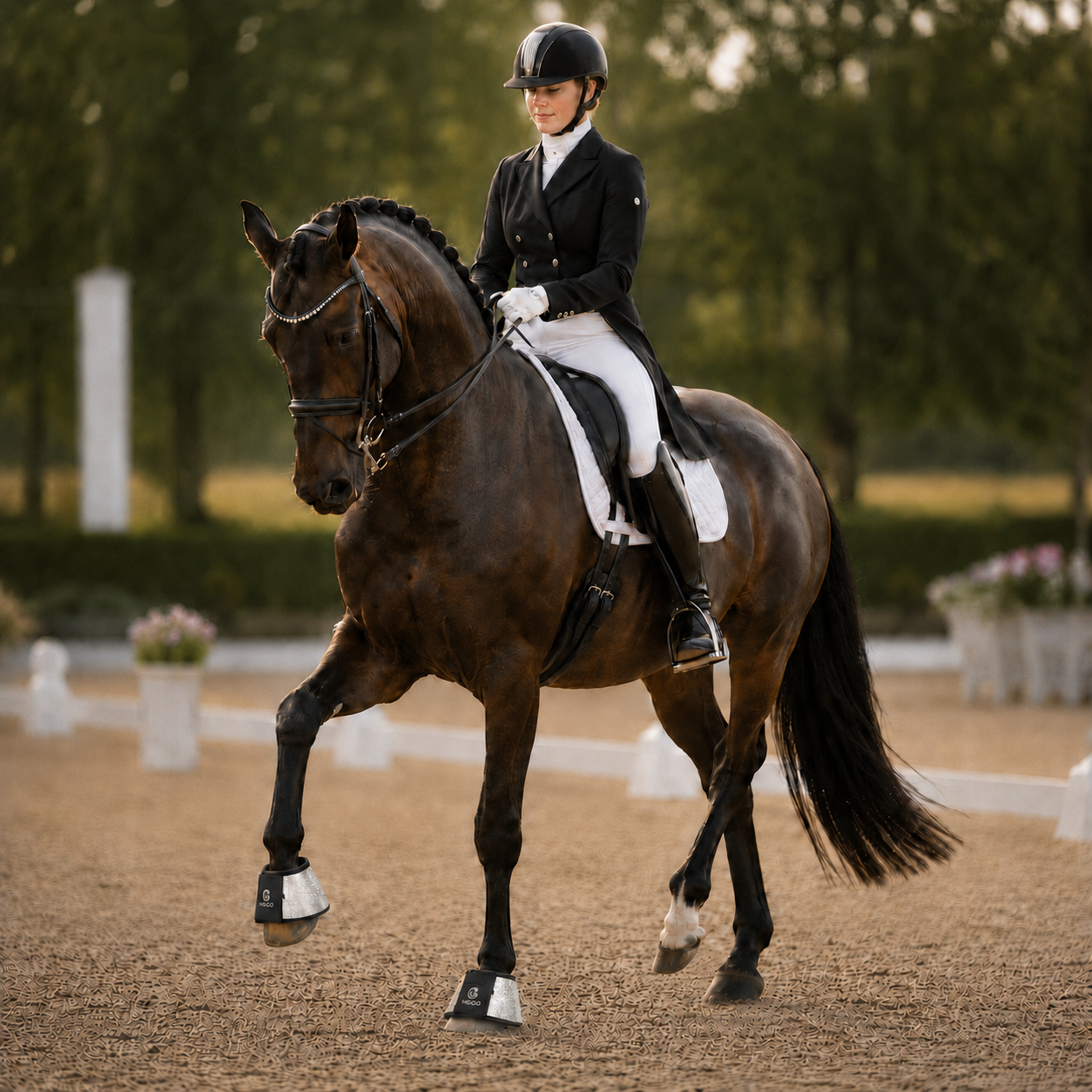 MIGGO HufHeld Hufglocken & Springglocken für Pferde und Ponys – Robuste Glitzer-TPU Hufglocken mit weicher Neoprenpolsterung | XS–XL|Silber