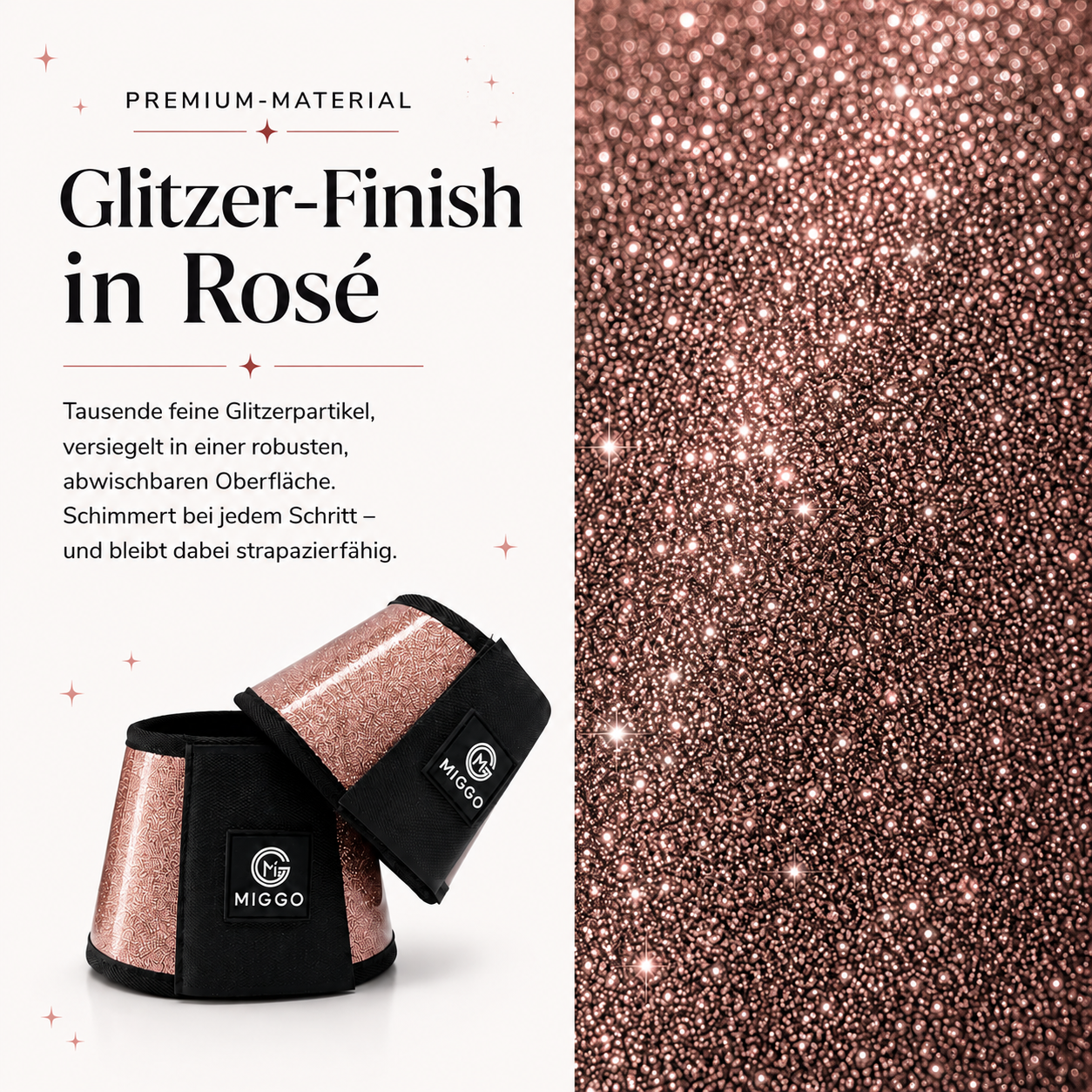 MIGGO HufHeld Hufglocken & Springglocken für Pferde und Ponys – Robuste Glitzer-TPU Hufglocken mit weicher Neoprenpolsterung | XS–XL| Rosé