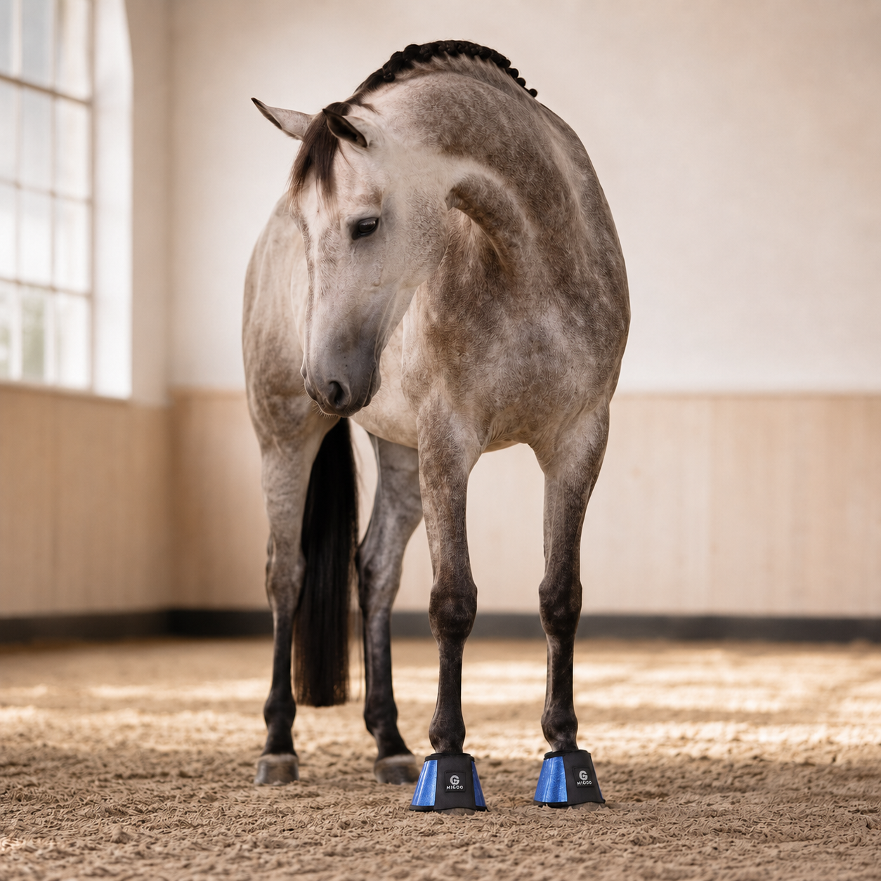 MIGGO HufHeld Hufglocken & Springglocken für Pferde und Ponys – Robuste Glitzer-TPU Hufglocken mit weicher Neoprenpolsterung | XS–XL|Blau