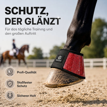 MIGGO HufHeld Hufglocken & Springglocken für Pferde und Ponys – Robuste Glitzer-TPU Hufglocken mit weicher Neoprenpolsterung | XS–XL| Rot