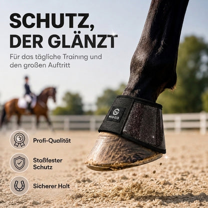 MIGGO HufHeld Hufglocken & Springglocken für Pferde und Ponys – Robuste Glitzer-TPU Hufglocken mit weicher Neoprenpolsterung | XS–XL|Schwarz