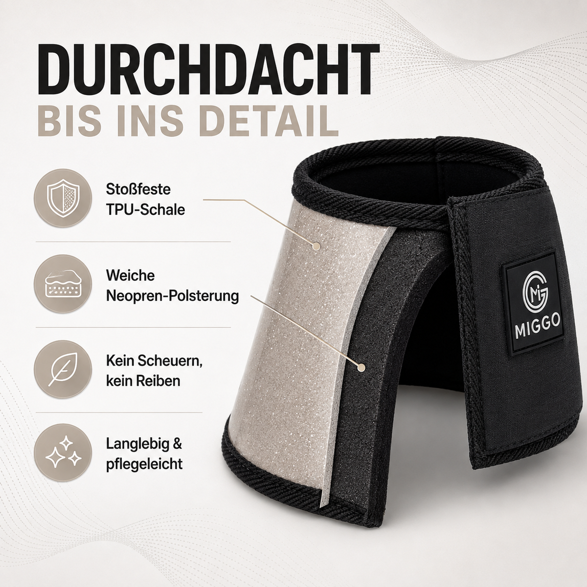 MIGGO HufHeld Hufglocken & Springglocken für Pferde und Ponys – Robuste Glitzer-TPU Hufglocken mit weicher Neoprenpolsterung | XS–XL|Silber