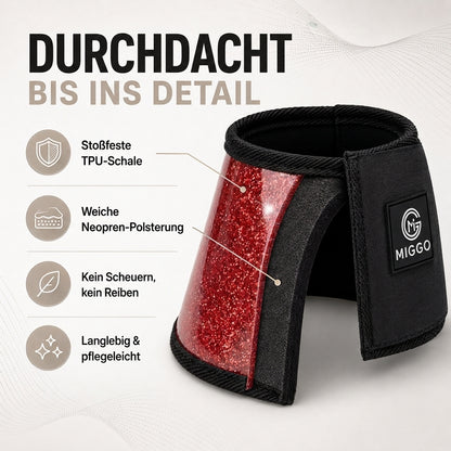 MIGGO HufHeld Hufglocken & Springglocken für Pferde und Ponys – Robuste Glitzer-TPU Hufglocken mit weicher Neoprenpolsterung | XS–XL| Rot