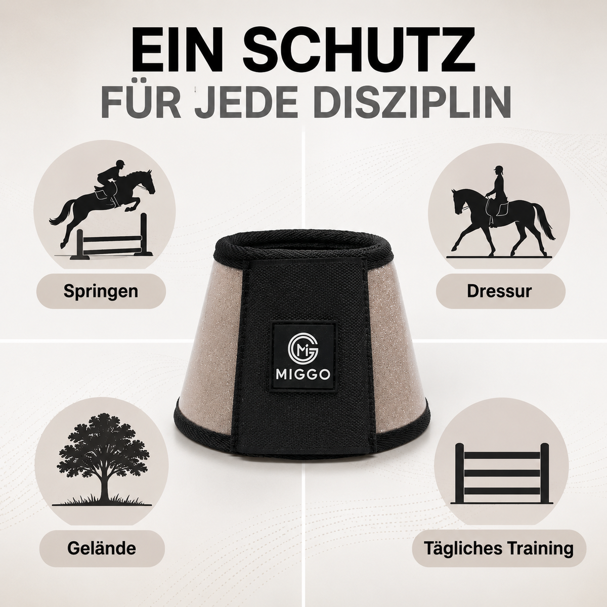 MIGGO HufHeld Hufglocken & Springglocken für Pferde und Ponys – Robuste Glitzer-TPU Hufglocken mit weicher Neoprenpolsterung | XS–XL|Silber