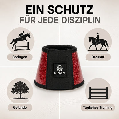 MIGGO HufHeld Hufglocken & Springglocken für Pferde und Ponys – Robuste Glitzer-TPU Hufglocken mit weicher Neoprenpolsterung | XS–XL| Rot