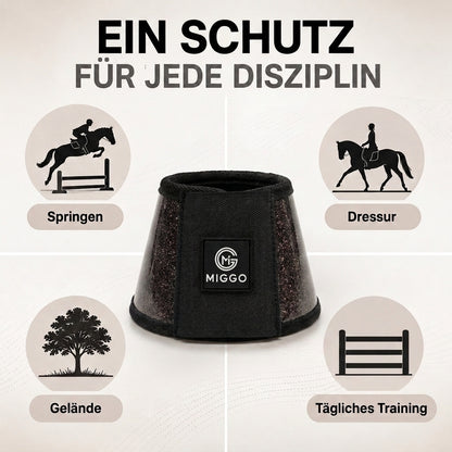 MIGGO HufHeld Hufglocken & Springglocken für Pferde und Ponys – Robuste Glitzer-TPU Hufglocken mit weicher Neoprenpolsterung | XS–XL|Schwarz