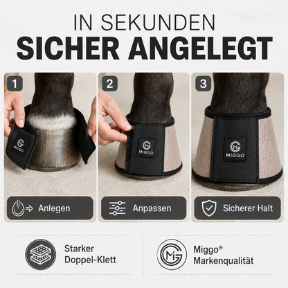 MIGGO HufHeld Hufglocken & Springglocken für Pferde und Ponys – Robuste Glitzer-TPU Hufglocken mit weicher Neoprenpolsterung | XS–XL|Silber