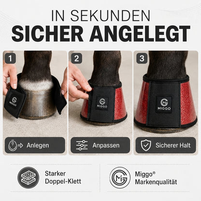 MIGGO HufHeld Hufglocken & Springglocken für Pferde und Ponys – Robuste Glitzer-TPU Hufglocken mit weicher Neoprenpolsterung | XS–XL| Rot