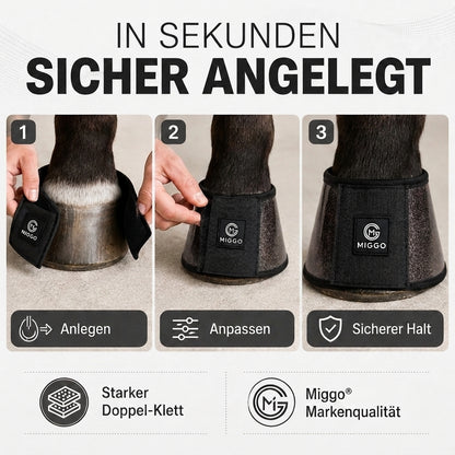 MIGGO HufHeld Hufglocken & Springglocken für Pferde und Ponys – Robuste Glitzer-TPU Hufglocken mit weicher Neoprenpolsterung | XS–XL|Schwarz