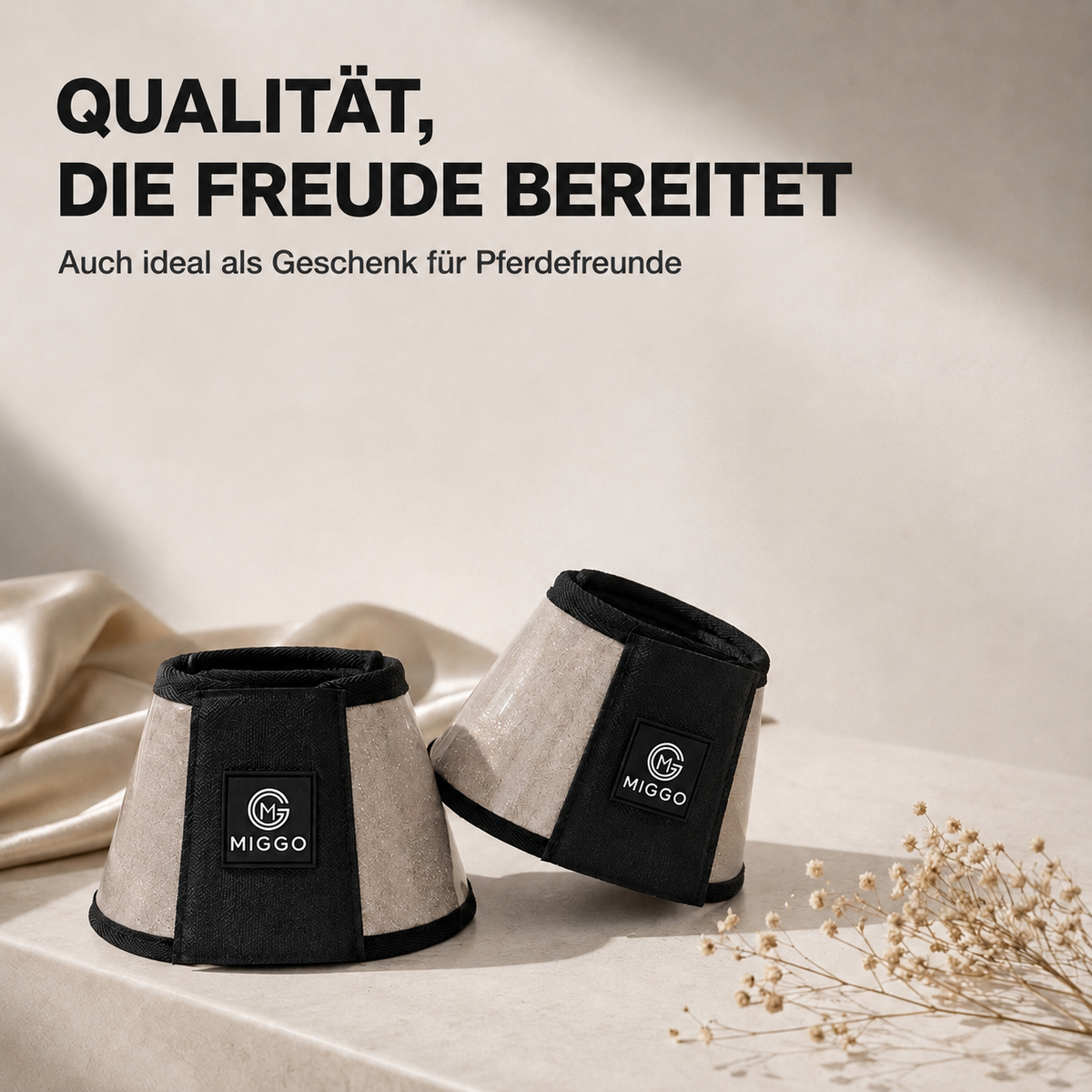 MIGGO HufHeld Hufglocken & Springglocken für Pferde und Ponys – Robuste Glitzer-TPU Hufglocken mit weicher Neoprenpolsterung | XS–XL|Silber