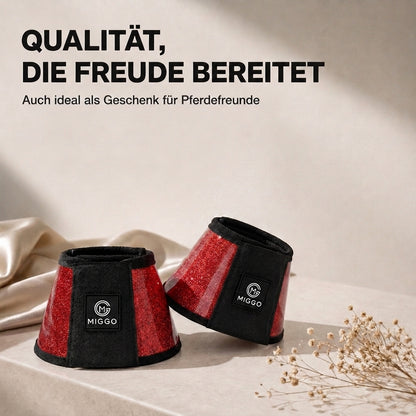 MIGGO HufHeld Hufglocken & Springglocken für Pferde und Ponys – Robuste Glitzer-TPU Hufglocken mit weicher Neoprenpolsterung | XS–XL| Rot