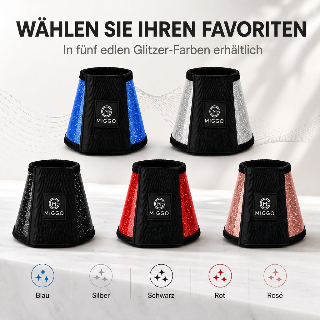 MIGGO HufHeld Hufglocken & Springglocken für Pferde und Ponys – Robuste Glitzer-TPU Hufglocken mit weicher Neoprenpolsterung | XS–XL| Rot