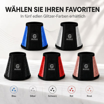 MIGGO HufHeld Hufglocken & Springglocken für Pferde und Ponys – Robuste Glitzer-TPU Hufglocken mit weicher Neoprenpolsterung | XS–XL| Rot
