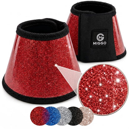 MIGGO HufHeld Hufglocken & Springglocken für Pferde und Ponys – Robuste Glitzer-TPU Hufglocken mit weicher Neoprenpolsterung | XS–XL| Rot