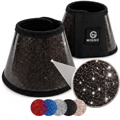 MIGGO HufHeld Hufglocken & Springglocken für Pferde und Ponys – Robuste Glitzer-TPU Hufglocken mit weicher Neoprenpolsterung | XS–XL|Schwarz