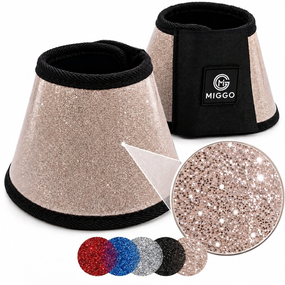 MIGGO HufHeld Hufglocken & Springglocken für Pferde und Ponys – Robuste Glitzer-TPU Hufglocken mit weicher Neoprenpolsterung | XS–XL|Silber