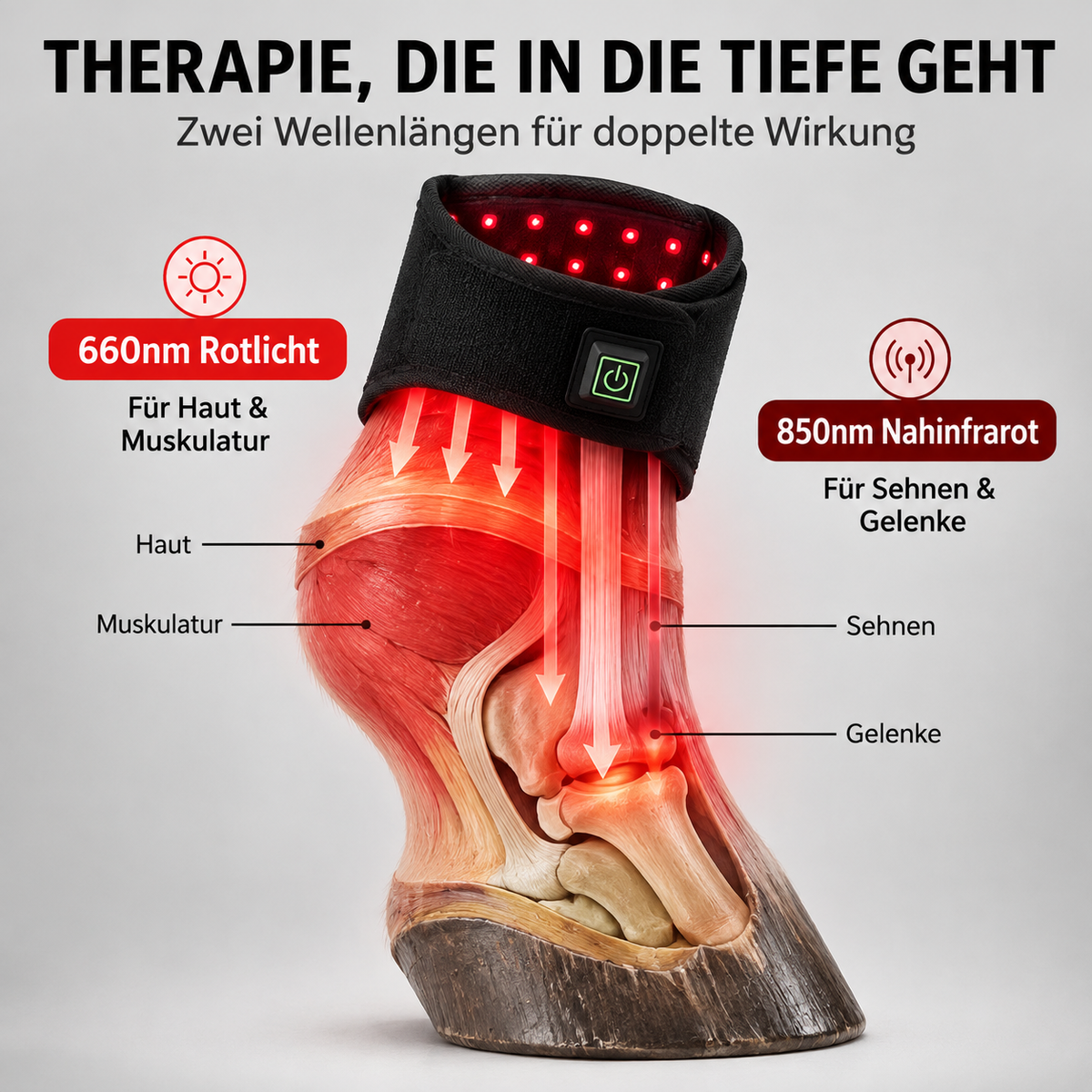 MIGGO LED-Rotlichtgamasche Pferd 660/850 nm – für Huf & Gelenke zur Regeneration
